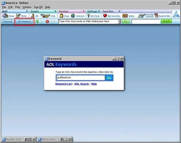 User interface for AOL keyword input