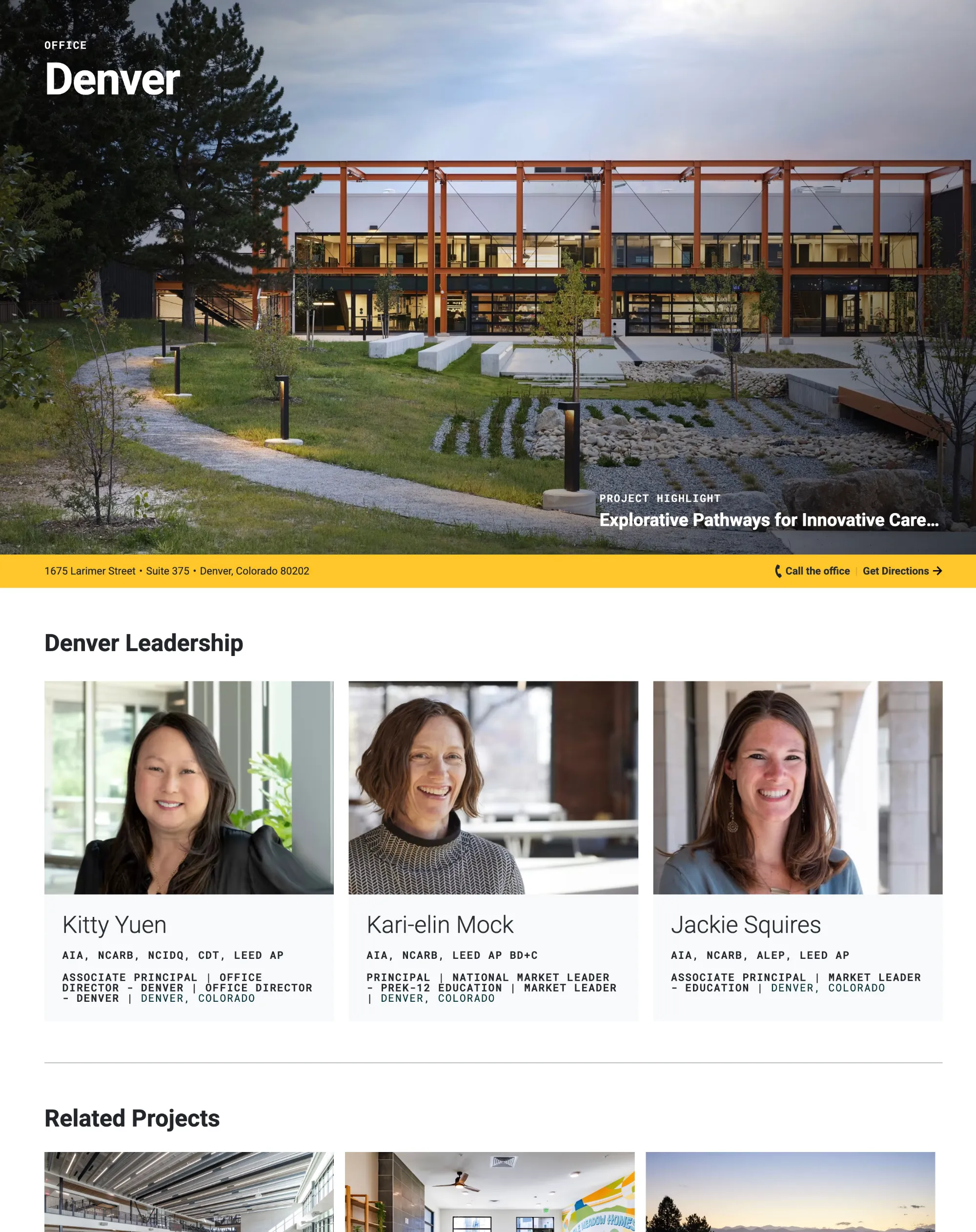Screenshot of Cuningham's redesigned location pages.